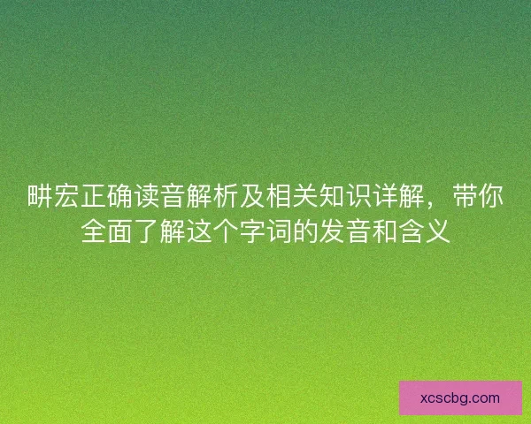 畊宏正确读音解析及相关知识详解，带你全面了解这个字词的发音和含义